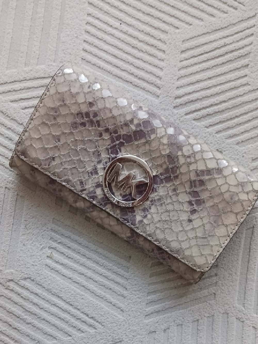 Michael Kors Grey Continental Long Snake-Print Embossed  Leather Snap Wallet